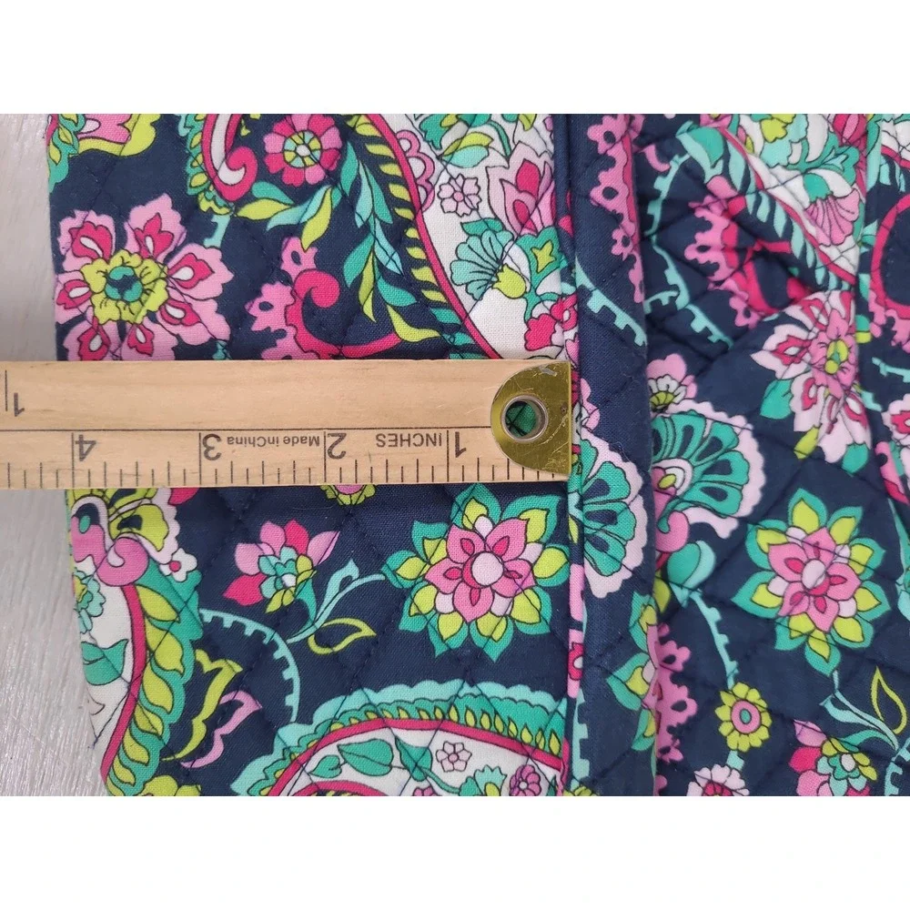 Vera Bradley Quilted Cotton Paisley Floral Tote Bag Navy Pink Green Shoulder Bag